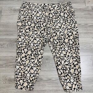 Old Navy Womens Pants XXL Black Tan Floral Print Elastic Waist Cropped Casual